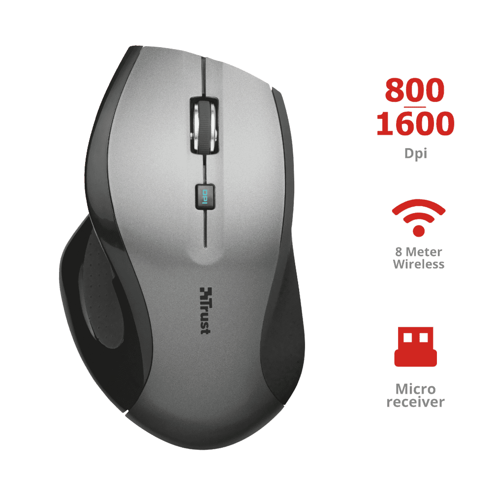 Trust Mouse MaxTrack Wireless, 2.4GHz, 1600 dpi, black/grey